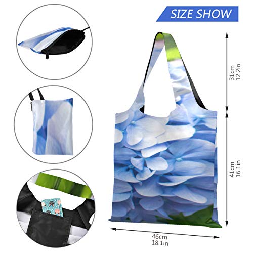 Bolso de compras divertido Bolso de hombro con flores azules y rosas de hortensias Bolsos de lona personalizados Bolsos de compras reutilizables de poliéster, lavables, duraderos y ligeros