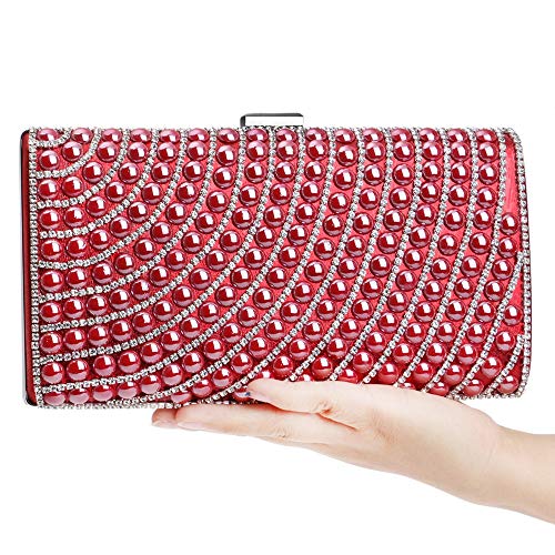 Bolso de Fiesta Noche de Moda para Mujer, Bolso de la boda del embrague de la tarde de las mujeres Rhinestone brillante perla moldeada nupcial Prom Party Vintage bolso bolso Clutches Bolsa Bandolera H