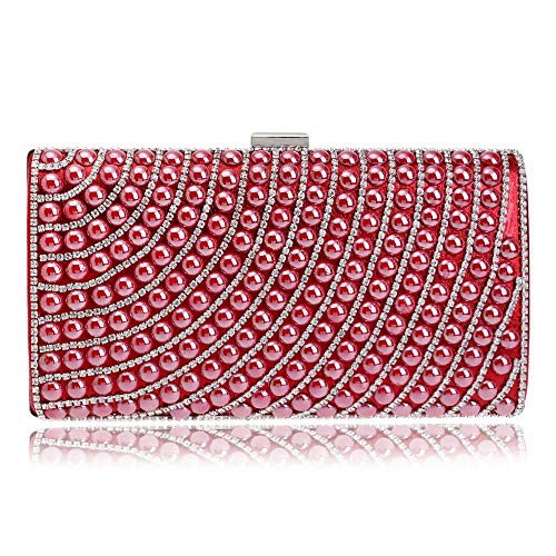 Bolso de Fiesta Noche de Moda para Mujer, Bolso de la boda del embrague de la tarde de las mujeres Rhinestone brillante perla moldeada nupcial Prom Party Vintage bolso bolso Clutches Bolsa Bandolera H