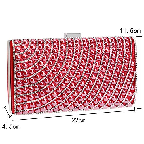 Bolso de Fiesta Noche de Moda para Mujer, Bolso de la boda del embrague de la tarde de las mujeres Rhinestone brillante perla moldeada nupcial Prom Party Vintage bolso bolso Clutches Bolsa Bandolera H