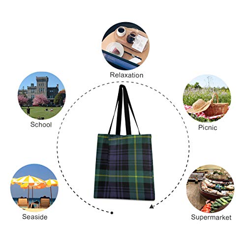 Bolso de hombro de niña de gran capacidad cuadrada Gordon Tartan Fabric Texture Plaid Bags Hombro 19.7 X 16.9in Imprimir para niñas Damas Compras Trabajo diario