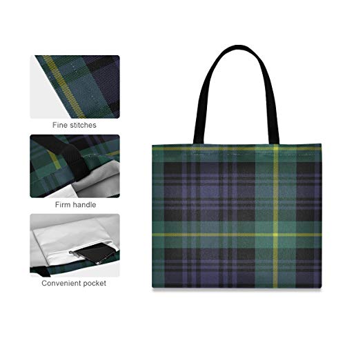 Bolso de hombro de niña de gran capacidad cuadrada Gordon Tartan Fabric Texture Plaid Bags Hombro 19.7 X 16.9in Imprimir para niñas Damas Compras Trabajo diario