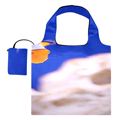 Bolso de viaje Anémona Animal Acuario Pez payaso Lona de océano marino Bolso grande de mano Bolso de hombro de moda Bolsas de compras reutilizables de poliéster, lavables, duraderas y ligeras