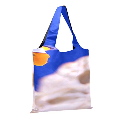Bolso de viaje Anémona Animal Acuario Pez payaso Lona de océano marino Bolso grande de mano Bolso de hombro de moda Bolsas de compras reutilizables de poliéster, lavables, duraderas y ligeras