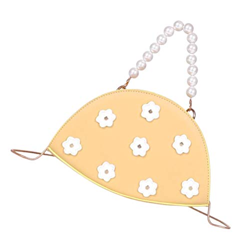Bolso para Mujer con Forma de albóndigas Bolso de Mini Bolso de Cadena Bolso de Hombro para Mujer con Perla y Estampado de Flores Amarillo