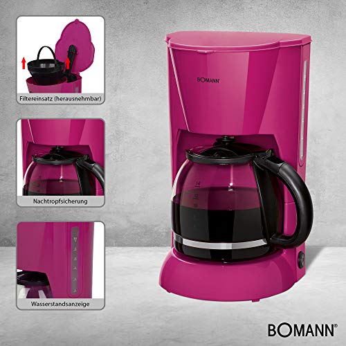 Bomann KA 183 - Cafetera eléctrica de goteo automática, máquina café de filtro capacidad 12 a 14 tazas, 1,5 litros, función de mantenedora calor, 900 W, color morada