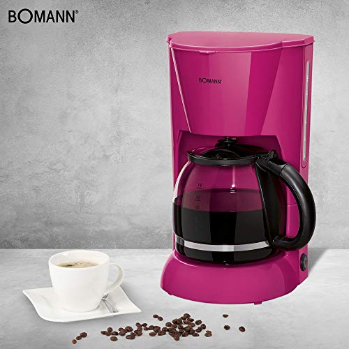 Bomann KA 183 - Cafetera eléctrica de goteo automática, máquina café de filtro capacidad 12 a 14 tazas, 1,5 litros, función de mantenedora calor, 900 W, color morada