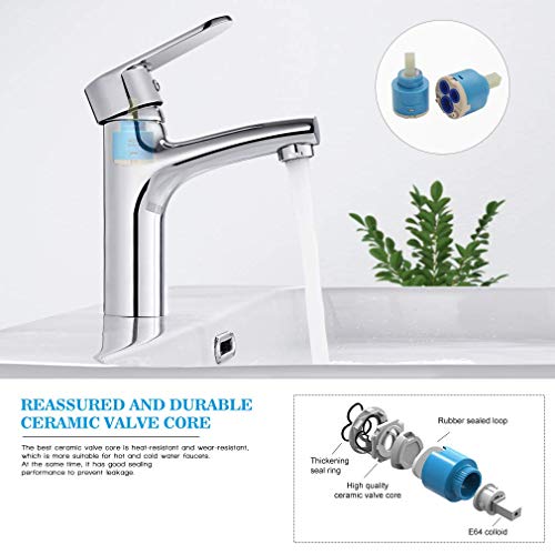 BONADE Grifo de Lavabo Monomando Grifo para Baño de Latón Cromado Grifería de Lavamanos con Cartucho Cerámico y Neoperl Aireador Mezclador de Agua Fria y Caliente Disponible