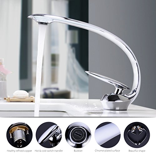 BONADE Grifo Lavabo Cromado Mezclador de Lavabo Monomando Grifería de Lavamanos de Latón Macizo con Cartucho de Cerámica para Baño, Estilo de Moderno