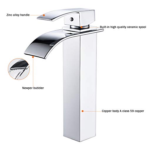BONADE Grifo mezclador monomando, de cascada, para lavabo (baño)