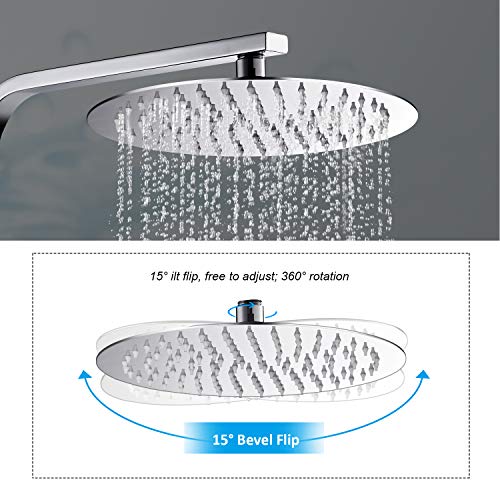 BONADE Redondo Alcachofa Ducha, Cabezal Ducha Lluvia Fija, Acero Inoxidable 304, Ahorro de Agua, Diseño Ultra Ligero, Evitar Fugas, Cromo Pulido y Alta presion para Baño, 10 Pulgadas (24.5 cm)