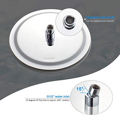 BONADE Redondo Alcachofa Ducha, Cabezal Ducha Lluvia Fija, Acero Inoxidable 304, Ahorro de Agua, Diseño Ultra Ligero, Evitar Fugas, Cromo Pulido y Alta presion para Baño, 10 Pulgadas (24.5 cm)