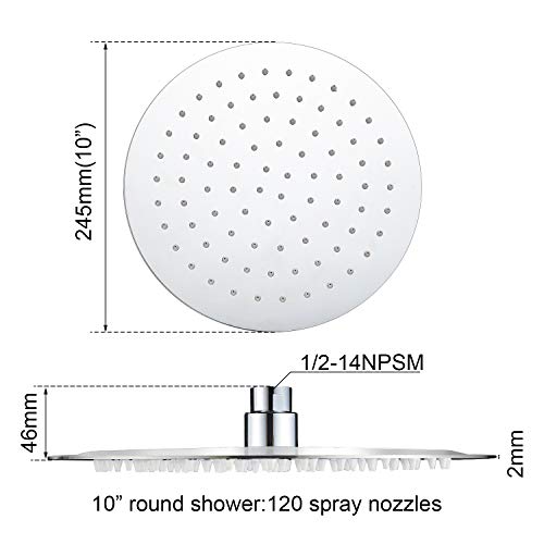 BONADE Redondo Alcachofa Ducha, Cabezal Ducha Lluvia Fija, Acero Inoxidable 304, Ahorro de Agua, Diseño Ultra Ligero, Evitar Fugas, Cromo Pulido y Alta presion para Baño, 10 Pulgadas (24.5 cm)