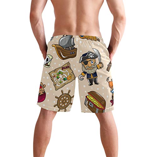 BONIPE - Bañador para Hombre, diseño Retro de Dibujos Animados, Estilo náutico, brújula de Barco Pirata, Secado rápido, con cordón y Bolsillos M