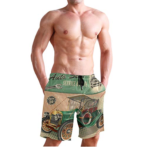 BONIPE - Bañador para hombre, estilo retro, con cordón y bolsillos Multicolor multicolor L
