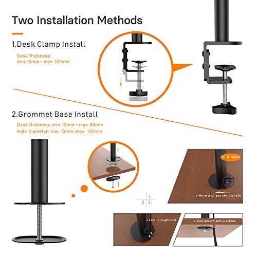 BONTEC Soporte Monitor para 2 Monitores 13-27 Pulgadas LED/LCD Soporte PC Soporte para Mesa, Peso Máximo 10KG de Cada Brazo, Giro de 360° y Rotación de 180°, Altura Ajustable, VESA 75x75/100x100 Negro
