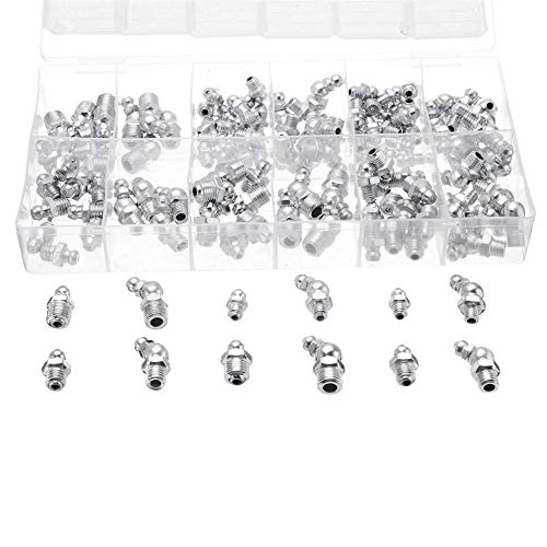 Boquillas De Engrase Hidráulicas Accesorios De Boquillas Tapa De Boquilla De combustible atomizado Galvanizado Métrica Imperial M6 / M8 / M10 BSP UNF 45 ° 90 ° 180 ° in Caja Manga De 130 Piezas