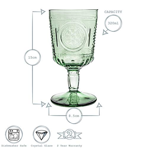 Bormioli Rocco Romantic - Juego de Copas para Vino - Diseño Italiano Tradicional - Verde - 320 ml - Pack de 6