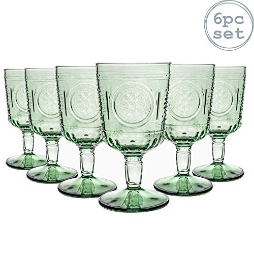 Bormioli Rocco Romantic - Juego de Copas para Vino - Diseño Italiano Tradicional - Verde - 320 ml - Pack de 6