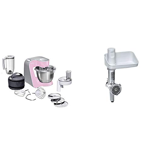 Bosch CreationLine MUM58K20 - Robot de cocina, 1000 W, recipiente de 3.9 litros + MUZ5FW1 - Picadora de carne eléctrica, accesorio para Robot de Cocina MUM5, plástico y acero inoxidable