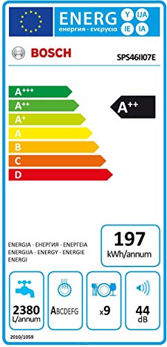 Bosch Serie 4 SPS46II07E lavavajilla Independiente 9 cubiertos A++ - Lavavajillas (Independiente, Estrecho (45 cm), Plata, Acero inoxidable, Botones, 1,75 m)