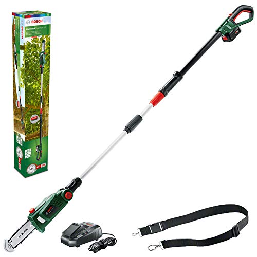 Bosch UniversalChainPole 18 - Sierra de cadena telescópica (1 batería 18V 2.5Ah, cargador, Power4All 18V)