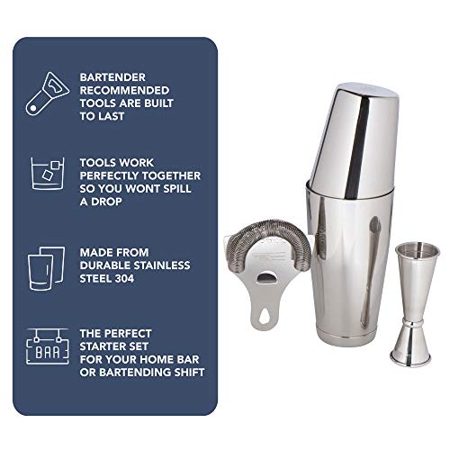 Boston Shaker Set: profesional de acero inoxidable de dos piezas Set de coctelera con colador Hawthorne y japonés vaso medidor para cócteles
