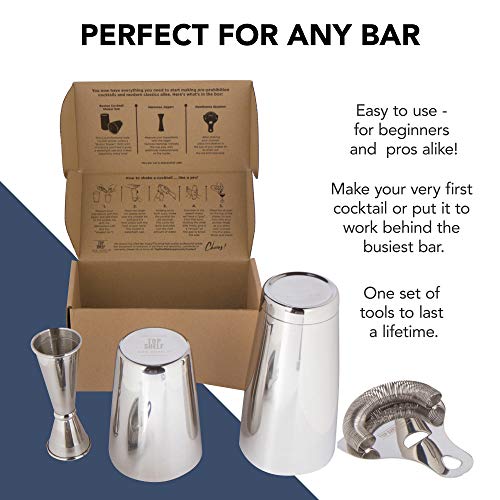 Boston Shaker Set: profesional de acero inoxidable de dos piezas Set de coctelera con colador Hawthorne y japonés vaso medidor para cócteles