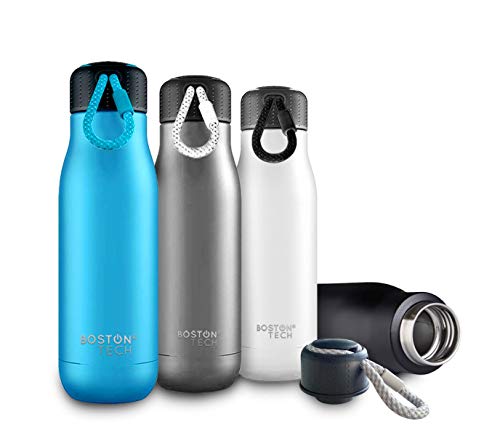 Boston Tech SP1 - Botella de Agua de Acero Inoxidable Sin BPA con Tapón Hermético a Prueba de Fugas. Doble Capa envasado al Vacío Mantiene Las Bebidas frías o Calientes por 24 Horas