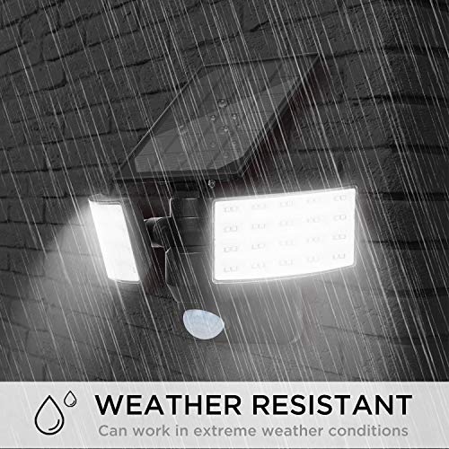 BOSWEE Luz de Seguridad Solar al Aire Libre Luz de Sensor de Movimiento Solar LED 1600LM con 2 Cabezales Ajustables, 5500K, IP65 a Prueba de Agua Proyector para PatioTrasero, Camino & Patio