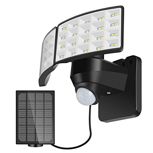 BOSWEE Luz de Seguridad Solar al Aire Libre Luz de Sensor de Movimiento Solar LED 1600LM con 2 Cabezales Ajustables, 5500K, IP65 a Prueba de Agua Proyector para PatioTrasero, Camino & Patio