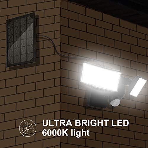 BOSWEE Luz de Seguridad Solar al Aire Libre Luz de Sensor de Movimiento Solar LED 1600LM con 2 Cabezales Ajustables, 5500K, IP65 a Prueba de Agua Proyector para PatioTrasero, Camino & Patio