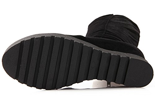 Botas altas largas Mujer Casual Negro Plataforma Caliente Piel sintética Cuña Otoño Invierno Aumento Botas altas de rodilla De BIGTREE 38 EU