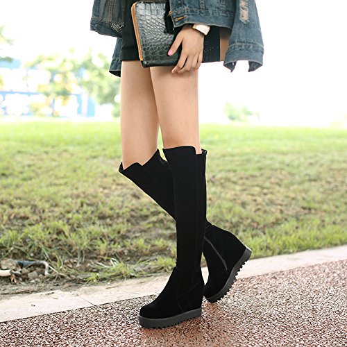 Botas altas largas Mujer Casual Negro Plataforma Caliente Piel sintética Cuña Otoño Invierno Aumento Botas altas de rodilla De BIGTREE 38 EU