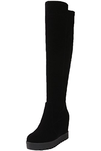 Botas altas largas Mujer Casual Negro Plataforma Caliente Piel sintética Cuña Otoño Invierno Aumento Botas altas de rodilla De BIGTREE 38 EU