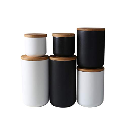 Bote de almacenamiento de alimentos con tapa de bambú hermética, recipiente de almacenamiento de alimentos de cerámica para café, azúcar, té, especias, etc. de Kiss Me, white 9.15oz/260ml