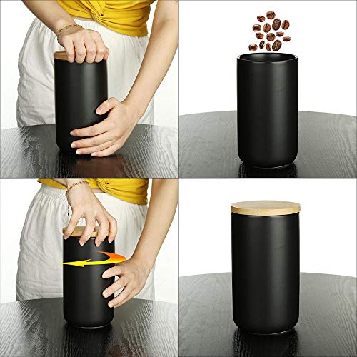 Bote de almacenamiento de alimentos con tapa de bambú hermética, recipiente de almacenamiento de alimentos de cerámica para café, azúcar, té, especias, etc. de Kiss Me, white 9.15oz/260ml