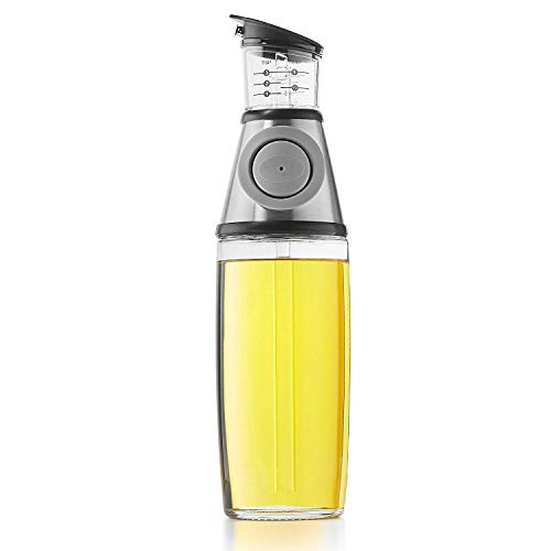 Botella de aceite de Madeira con caño de 500 ml - Dispensador para 10 y 20 ml - Dispensador de vinagre y aceite de vidrio - A prueba de fugas y apto para lavavajillas