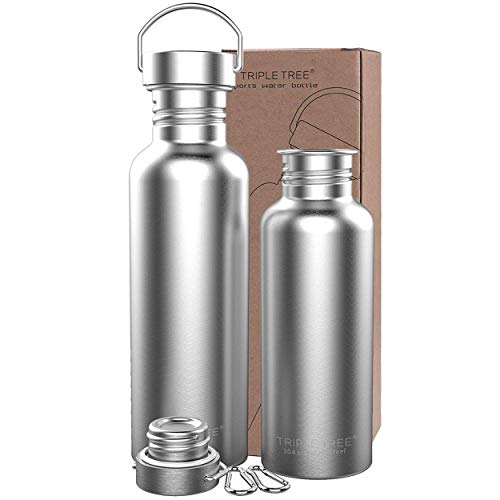 Botella de agua, 500 ML / 750 ML / 1000 ML Botella de agua de Acero Inoxidable Botella de agua Reutilizable Libre de BPA Gimnasio Deportivo,Yoga,Ciclismo,Corriendo(500ML)