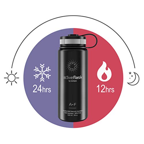 Botella de Agua Térmica Active Flask + Pajita (3 Tapones) sin BPA - 1l & 500ml | Frasco Termo de Acero Inoxidable + Aislamiento Vacío | Cantimplora Aislada Bicicleta Deporte Caliente Fría Café Té