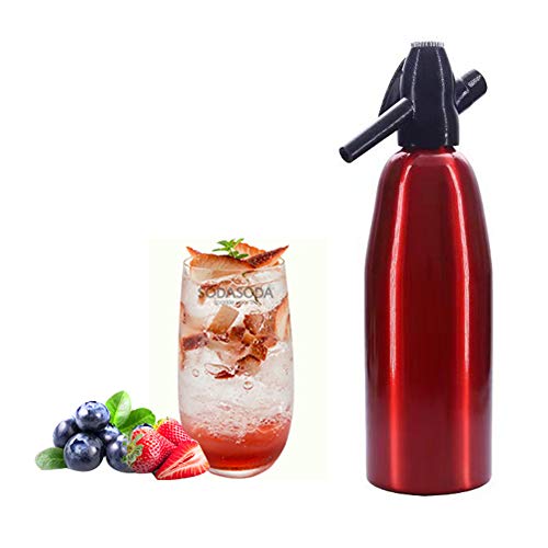 Botella de sifón de soda de 1 l, soda sifón seltz bartender cóctel de acero inoxidable, haciendo agua chispeante de soda carbonatada para jugo bebidas cóctel (rojo)