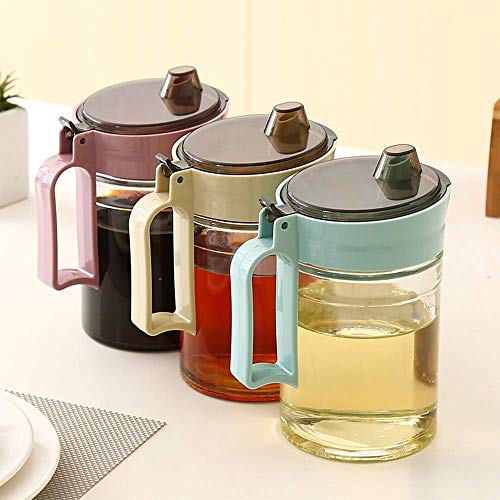 Botella de vertido de aceite de vidrio Contiup con tapa protectora Dispensador aceite y vinagre Dispensador de jarabe de arce Botella de vidrio Vinagrera de aceite No Drip Pour spout 22Oz, Beige 1pc