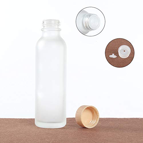 Botella de Vidrio Esmerilado Transparente,Botellas de Dosificación Líquidas,Matraz Volumétrico Cosmético, Botes de Perfume,Con tapa de Grano de Madera (Juego de 4 Tamaños Diferentes).