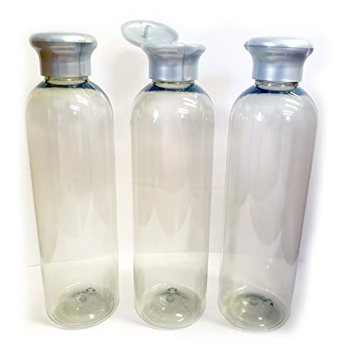 Botella vacía de plástico reciclado de 250 ml con tapa dispensadora plateada (gel/loción/crema/cosmético/viaje)