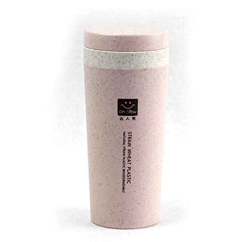 Botellas Agua Vaso 300 Ml Sin Bpa Venta De Taza De Leche De Paja De Trigo Verde Natural Biodegradable Plástico   Taza De Té De Café Con Soga, Rosa, 300 Ml