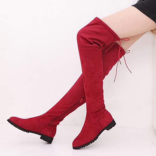 Botines Mujer Otoño Invierno 2018 Botas Planas para Mujer con Hebillas para Mujer Delgadas sobre la Rodilla Adornos Planos Zapatos de Vestir Señoras niña