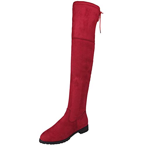 Botines Mujer Otoño Invierno 2018 Botas Planas para Mujer con Hebillas para Mujer Delgadas sobre la Rodilla Adornos Planos Zapatos de Vestir Señoras niña