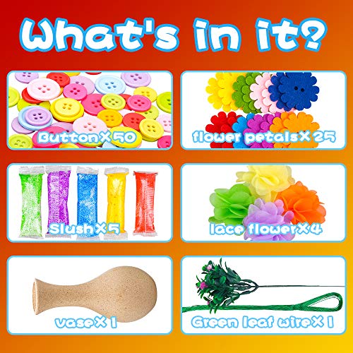 Botones de flores, juguetes, manualidades para niñas de 6 a 8 años, regalo de manualidades y manualidades para niños de 5 6 7 8 años, kit de suministros para manualidades para niños de 4 a 9 años