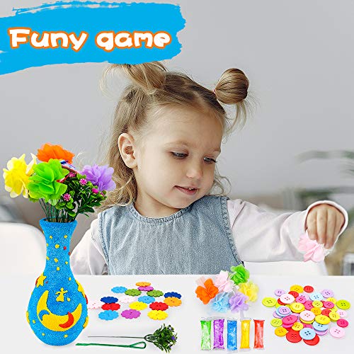 Botones de flores, juguetes, manualidades para niñas de 6 a 8 años, regalo de manualidades y manualidades para niños de 5 6 7 8 años, kit de suministros para manualidades para niños de 4 a 9 años