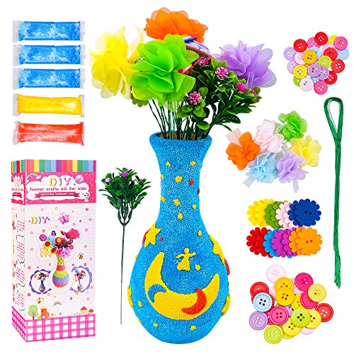 Botones de flores, juguetes, manualidades para niñas de 6 a 8 años, regalo de manualidades y manualidades para niños de 5 6 7 8 años, kit de suministros para manualidades para niños de 4 a 9 años